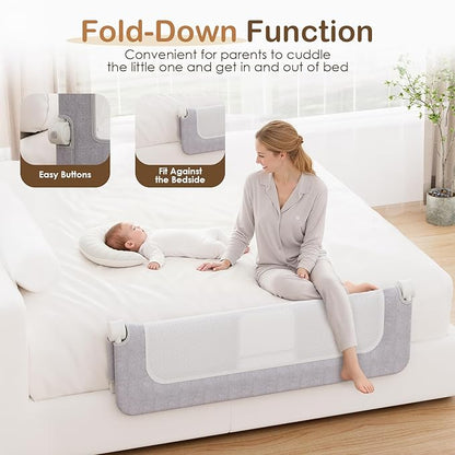 Bed Rail for Toddlers, 59 Inch Swing Down Toddler Bed Rails with Wider U-Shape Base, Breathable Baby Bed Rail Guard for King, Queen, Full, Twin Bed Rail for Baby