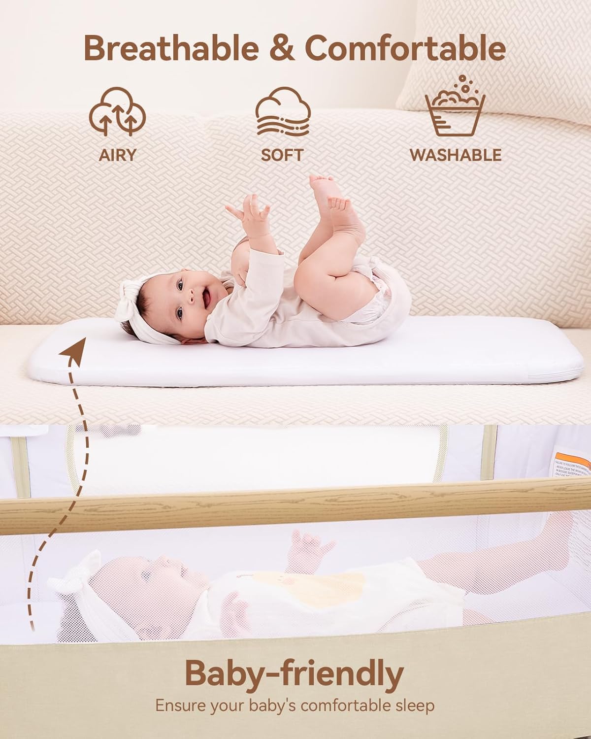 Larex Baby Bassinet Bedside Sleeper Crib Co Sleeper for Newborn Infant Toddler with Mosquito Net, Storage Bag & Basket, 5-Height Adjustable, Movable Wheels, Breathable Mattress & Mesh (Dark Gray)