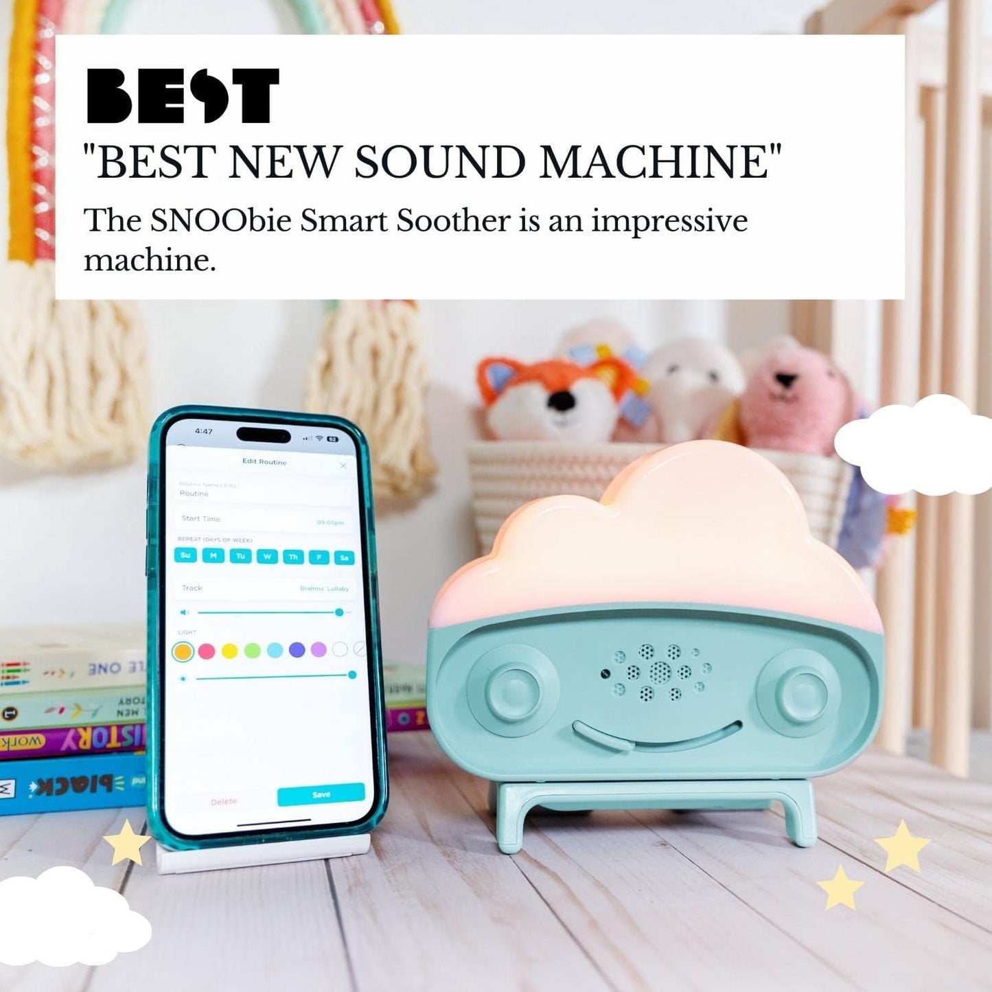 Happiest Baby SNOObie Smart White Noise Machine - Portable Baby Sound Machine with Night Light - 12 Soothing Sounds for Sleep Training, White