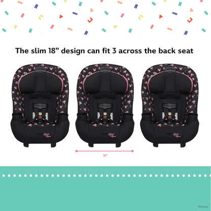Disney Baby Ellaris 3-in-1 Convertible Car Seat, Slim Fit Design, Rear & Forward-Facing, 5-Position Headrest, 3-Across Fit, Travel-Friendly with Machine-Washable Seat Pad, Minnie Charm