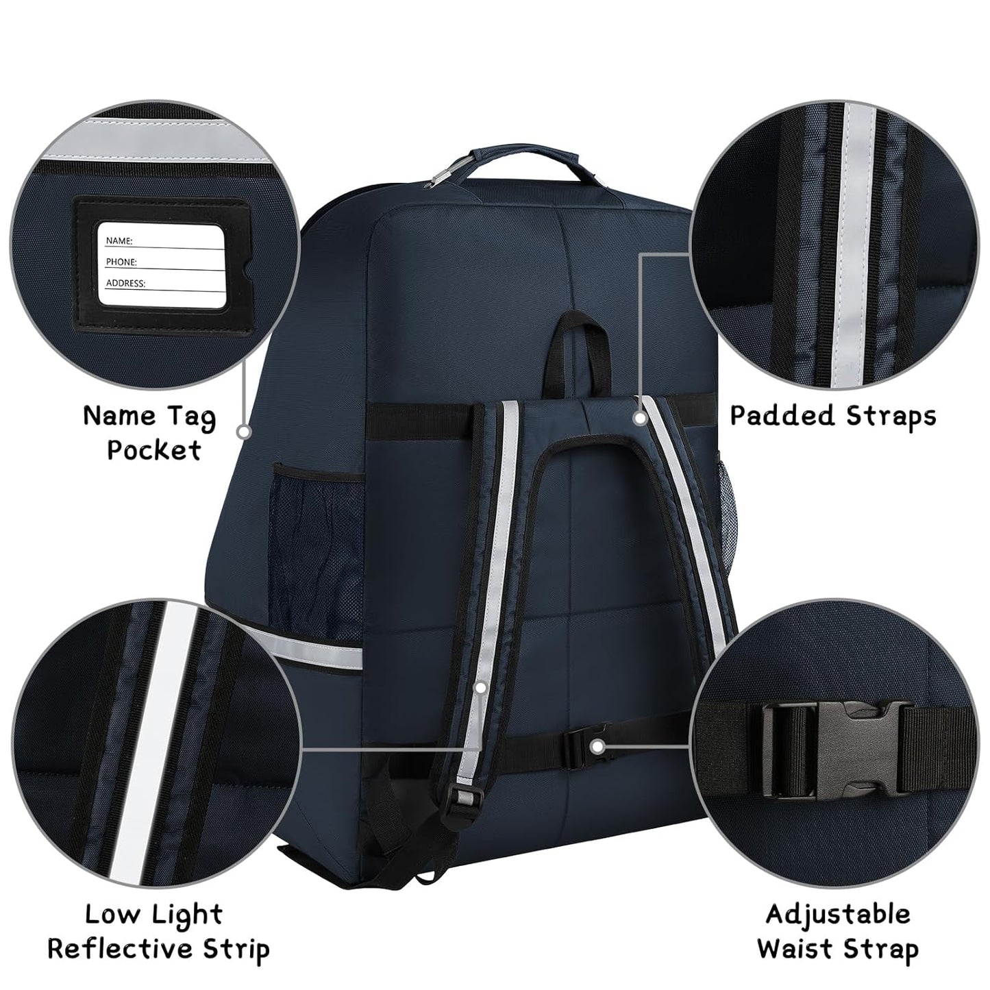 Car Seat Travel Bag,Padded Car Seats Backpack with Steel Cable Handle and Reflective Stripes, Large Durable Carseat Carrier Bag,Airport Gate Check Bag,Infant Seat Travel Bag with Shoulder Strap,Black