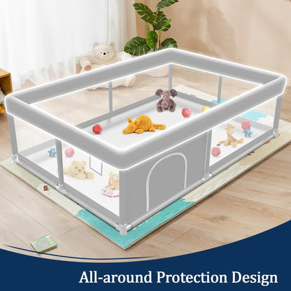 Baby Playpen with Mat, 50x50 Inch Playpen with Mat Waterproof for Babies and Toddlers Play Pen Playards Safety Gate Fence Active Center Indoor