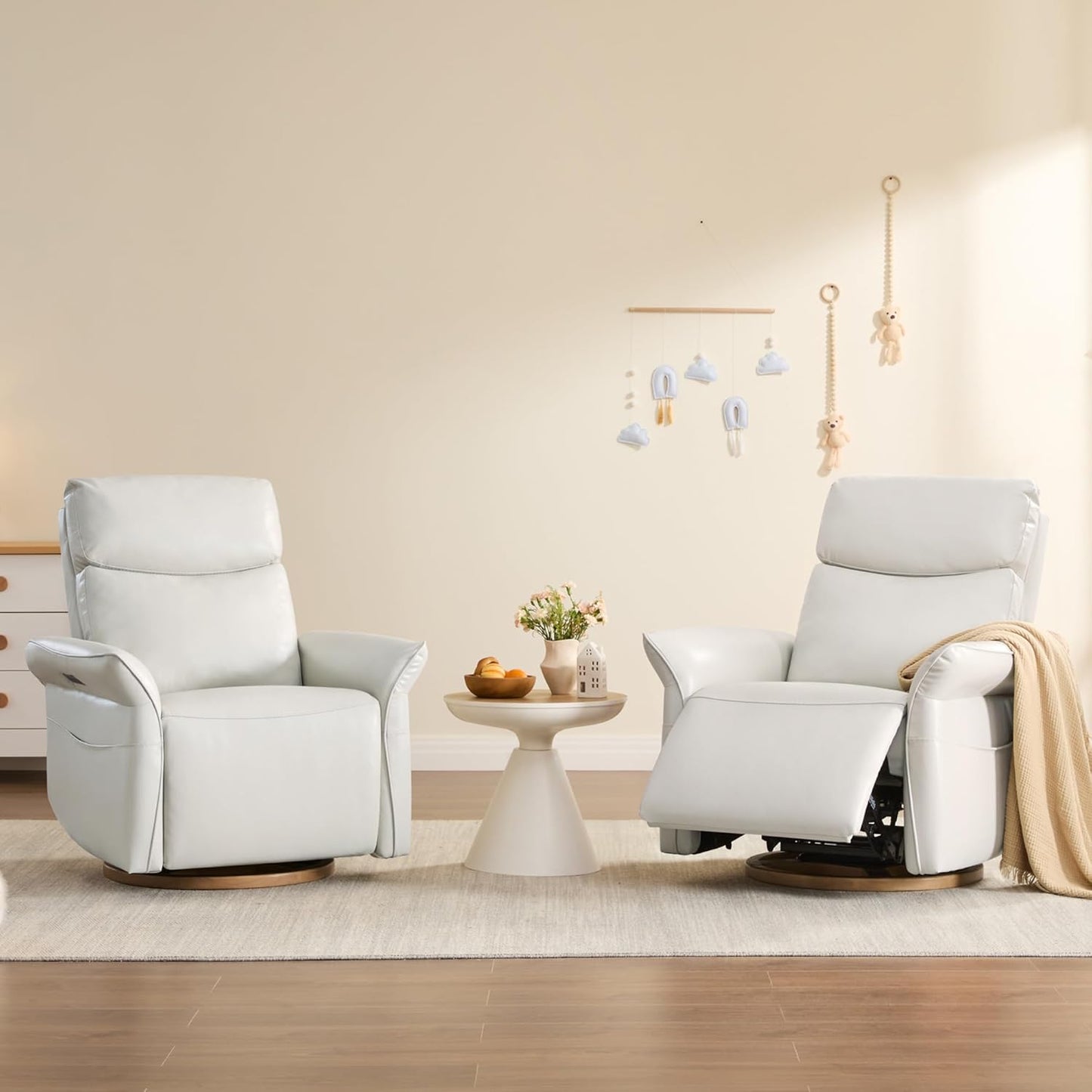 CHITA Power Recliner Chair, Electric Triple-Motor Swivel Glider Nursery Rocking Chair with Adjustable Power Headrest and Lumbar Support, GREENGARD Gold Certified, Solid Wood Base, Khaki Grey