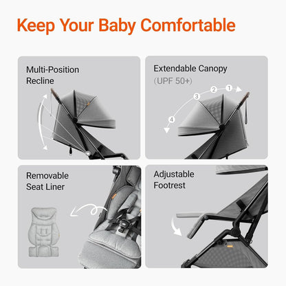 MAMAZING Ultra Air Lightweight Baby Travel Stroller with Carbon Fiber Frame, Compact & Airplane-Friendly, One-Handed Fold, 11.6 lbs, Perfect for Toddlers, Grey