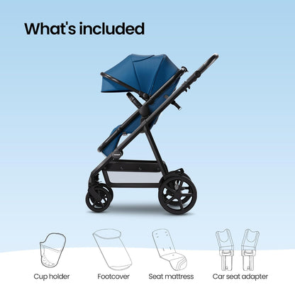 Mompush Meteor2 Baby Stroller 2-in-1 with Newborn Mode, Compatible with Infant Car Seat Adapter Included, Full-Size Bassinet Strollers for Family Outings