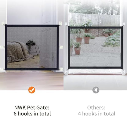 NWK Magic Dog Gate for Stairs Pet Gate for The House Providing a Safe Enclosure for Pets to Play and Rest, 6 Hooks Design (38'' X 30'')
