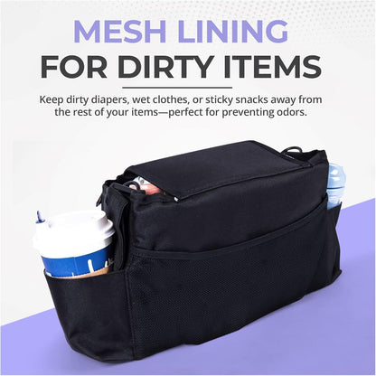 Universal Stroller Organizer - Multifunctional Stroller Caddy With Cup Holders - Non Slip Straps For All Strollers - Easy To Use