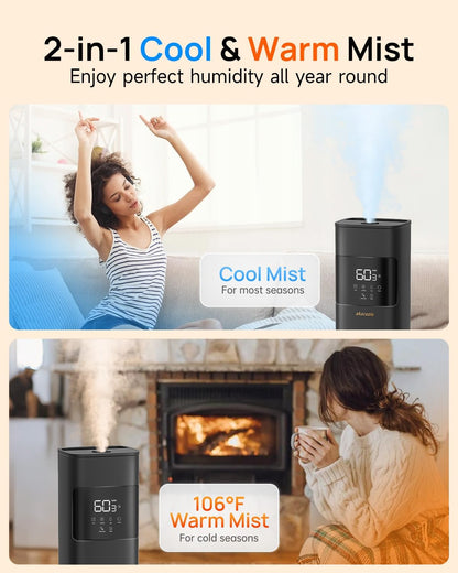 Warm & Cool Mist Humidifiers for Bedroom, Top-Fill Humidifier Large Room with Essential Oil Diffuser, Large Room Humidifiers for Home Baby Nursery Office Plants, White