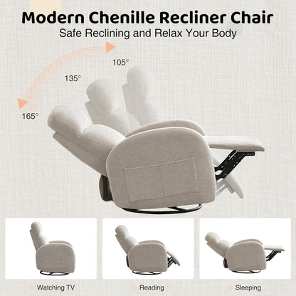 Nursery Glider Recliner, Power Swivel Rocking Recliner with USB & Type-C Port, Swivel Nursering Reclining Rocker with Double Pockets for Living Room, Camel Chenille