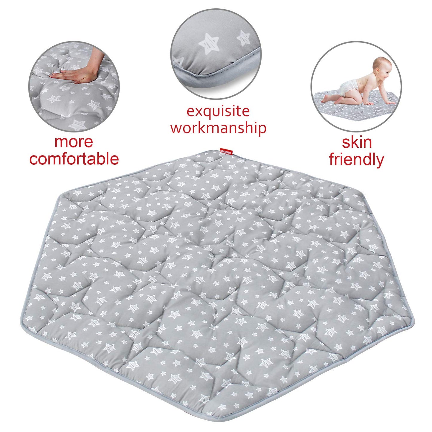 Octagon Playpen Mat Grey, Non Slip 8 Panel Playpen Mattress Mat Fits Regalo Extra Large Play Yard and hiccapop XL 69" Baby Playpen, Grey Star Octagon Playard Pad