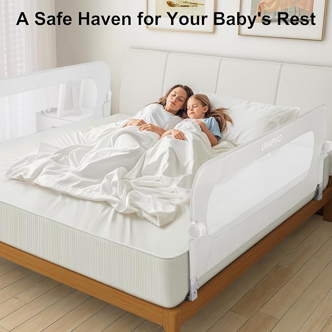 Bed Rail for Toddlers,Swing Down Kids Bed Rails Guard for Twin,Full,Queen,Bunk Size Bed,Extra Tall Child Bed Rail Guard with Reinforced Anchor Safety System,59" L x 31" H,White