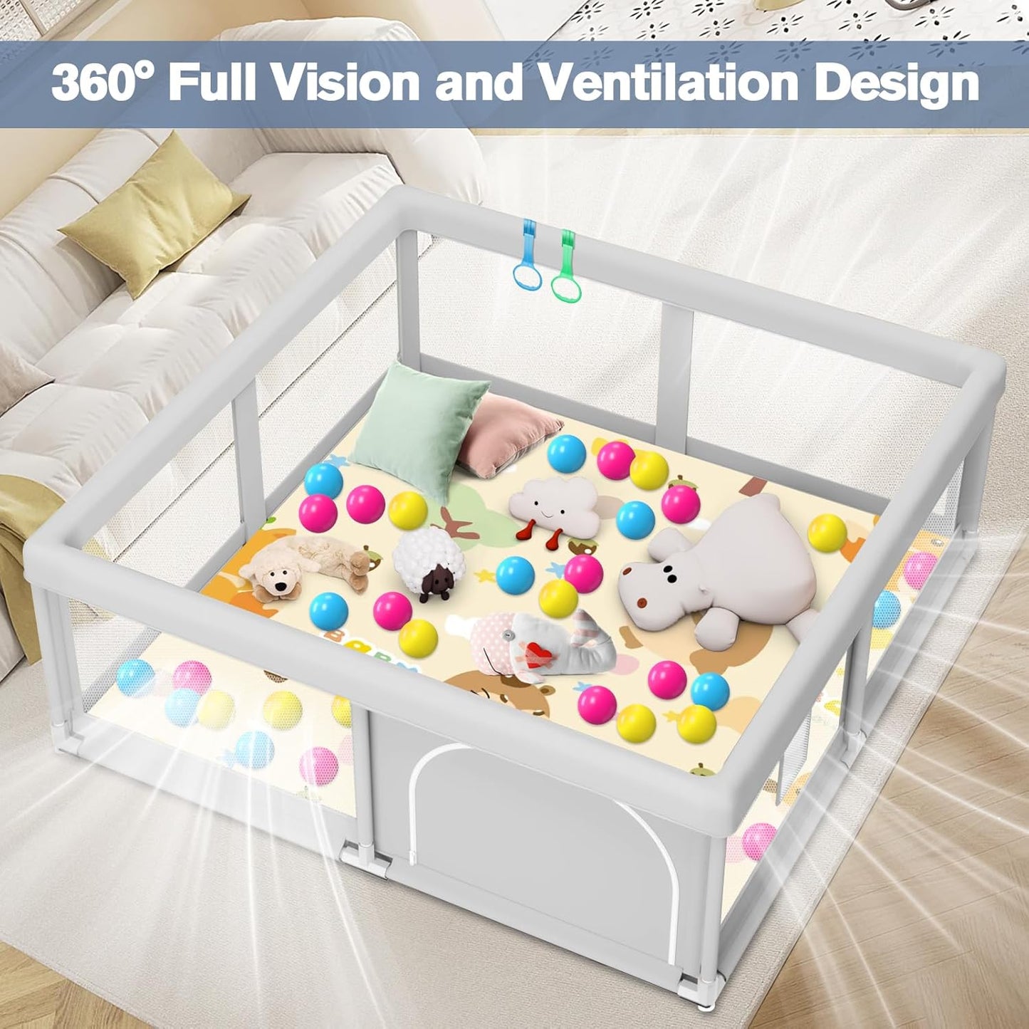 Large Baby Playpen for Babies and Toddlers, Playpen 74×50, Large Baby Play Yards Indoor & Outdoor, Sturdy Safety Baby Play Pen with Soft Breathable Mesh, Toddlers Activity Center with Anti-Slip Base