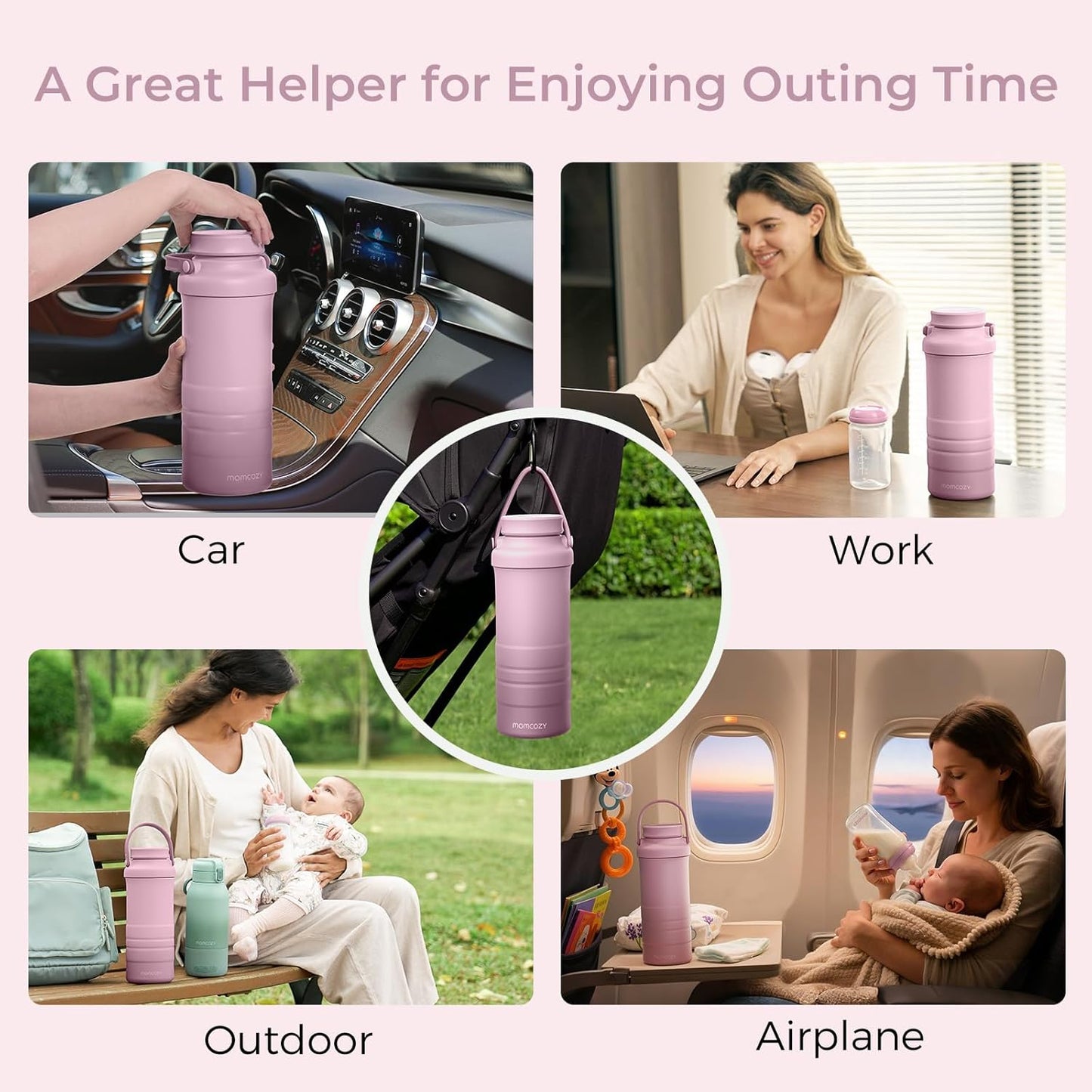 Momcozy 22oz Portable Breast Milk Cooler for Outdoor, Life Saver with 360° Total Cooling for 24 Hours, Larger Capacity Travel Breastmilk Chiller with 2pcs Baby Bottles for Breastmilk Storage