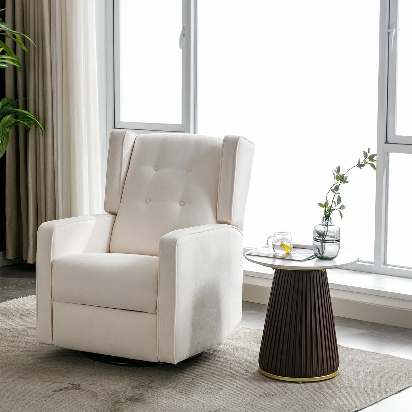CANMOV Swivel Rocker Recliner Chair, Nursery Glider Chair, Nursery Rocking Chairs, Manual Reclining Chair, White