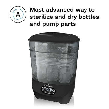 Baby Brezza Bottle Sterilizer and Dryer Advanced – 33% Faster - Largest Capacity Steam Sanitizer - Universal Sterilization Machine for All Bottles + Pump Parts - HEPA Air Filter