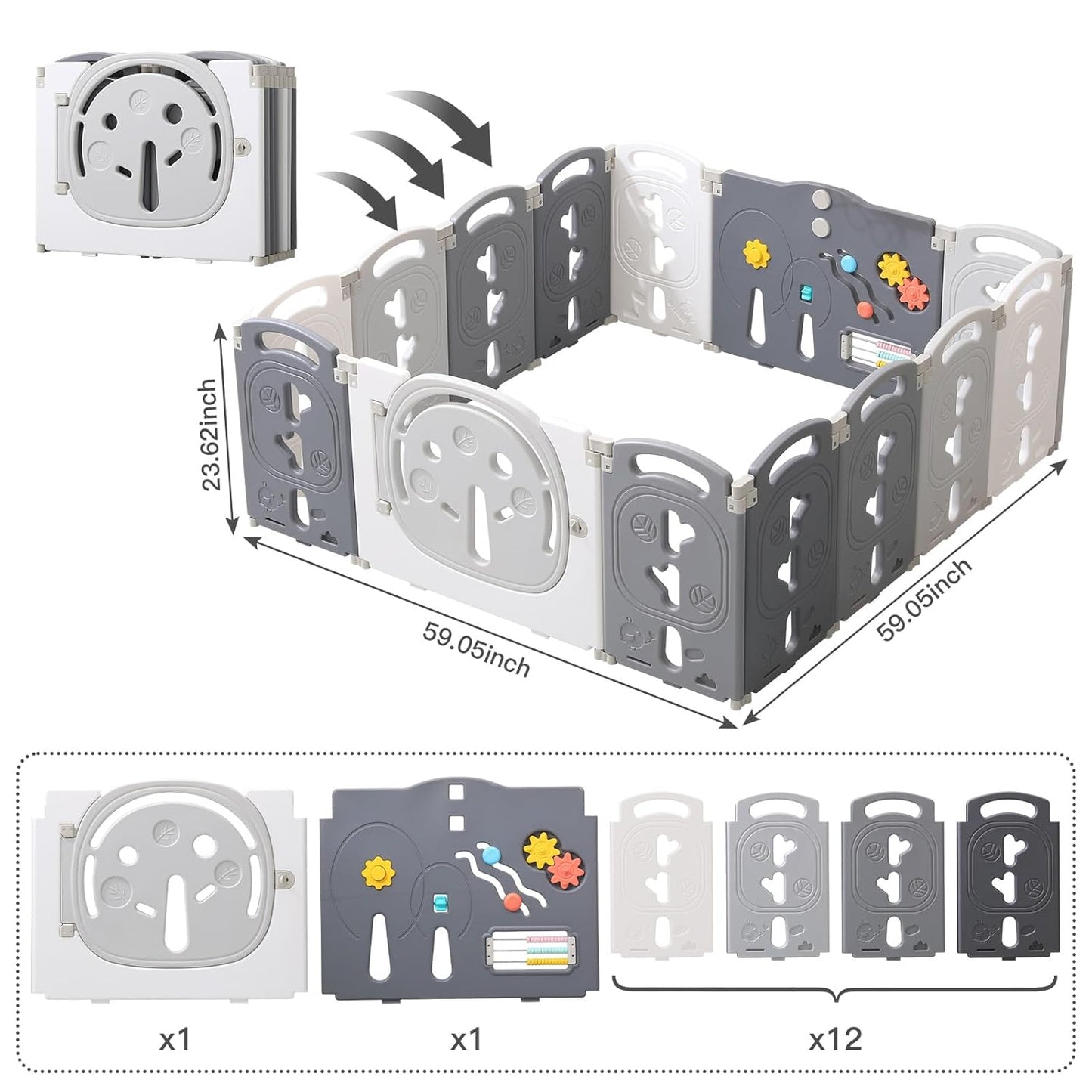 LulliSpace Baby Playpen,Foldable Playpen for Babies and Toddlers,Kids Activity Centre Safety Play Yard,Safety Gates for Indoor&Outdoor,Toddler Fence Play Area,Portable, Educational, 14 Panels