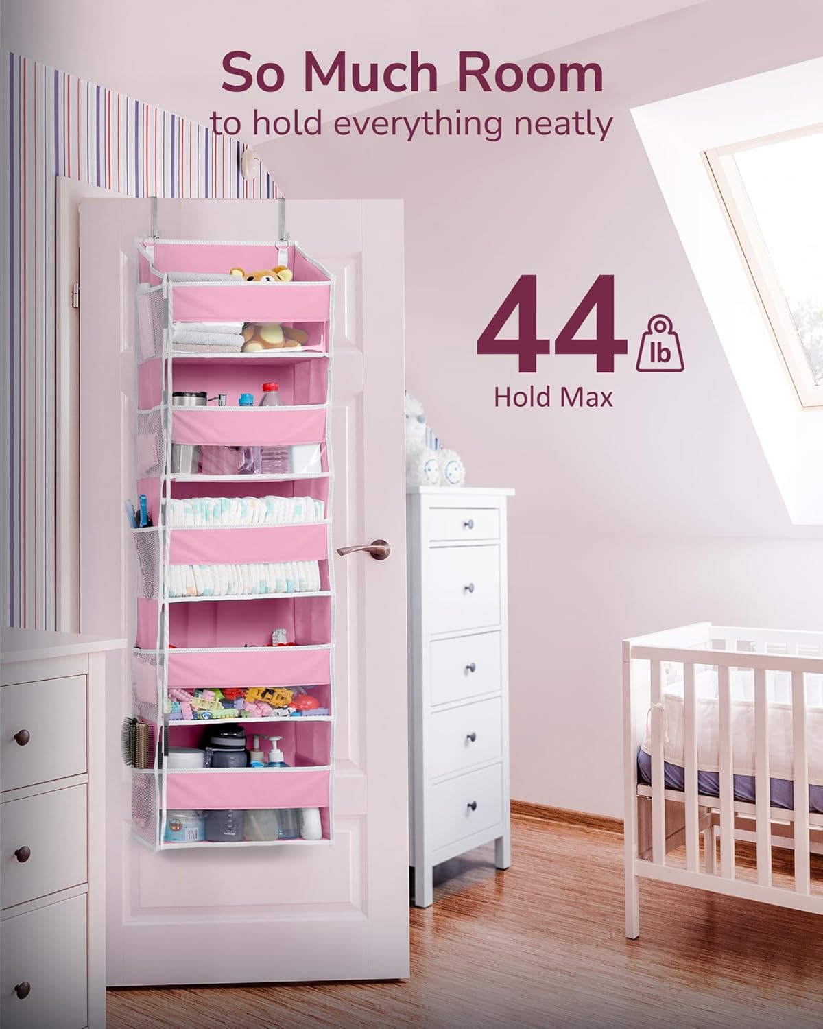 ULG 1 Pack Over Door Organizer with 5 Large and 10 Mesh Side Pockets, 44 lbs Weight Capacity Hanging Storage with Clear Window Kids Toys, Shoes, Diapers, Dark Grey, 5 Layers