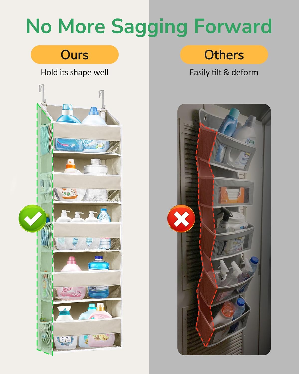 ULG 1 Pack Over Door Organizer with 5 Large and 10 Mesh Side Pockets, 44 lbs Weight Capacity Hanging Storage with Clear Window Kids Toys, Shoes, Diapers, Dark Grey, 5 Layers