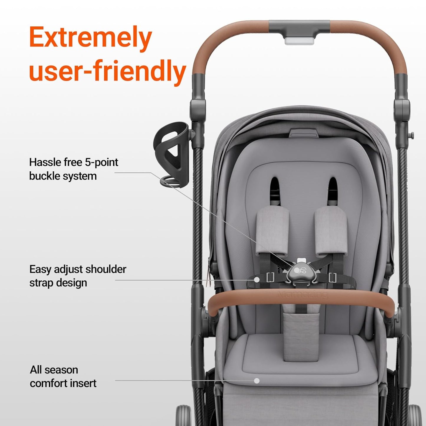 MAMAZING Air Lux Baby Stroller, Carbon Fiber Frame Only 15.8lbs, Compact Fold Toddler Stroller with Reversible Seat with Infant Insert, Included UPF 50+ Canopy, Large Storage Basket & Car Seat Adapter