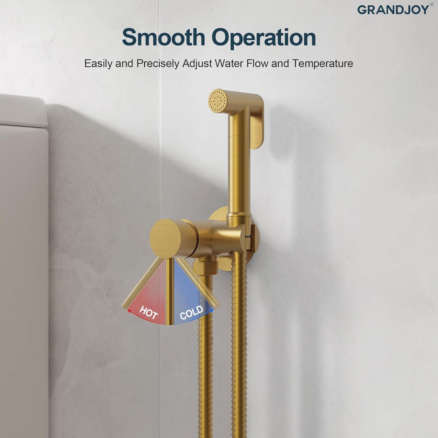 Brushed Gold Hot & Cold Handheld Bidet Sprayer for Toilet, Adjustable Water Pressure Control, 47-Inch Stainless Steel Hose Wall Mount Bidet Faucet for Feminine Wash & Cloth Diaper