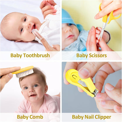 Baby Grooming Kit, Infant Safety Care Set with Hair Brush Comb Nail Clipper Nasal Aspirator,Baby Essentials Kit for Newborn Girls Boys (Grey White)