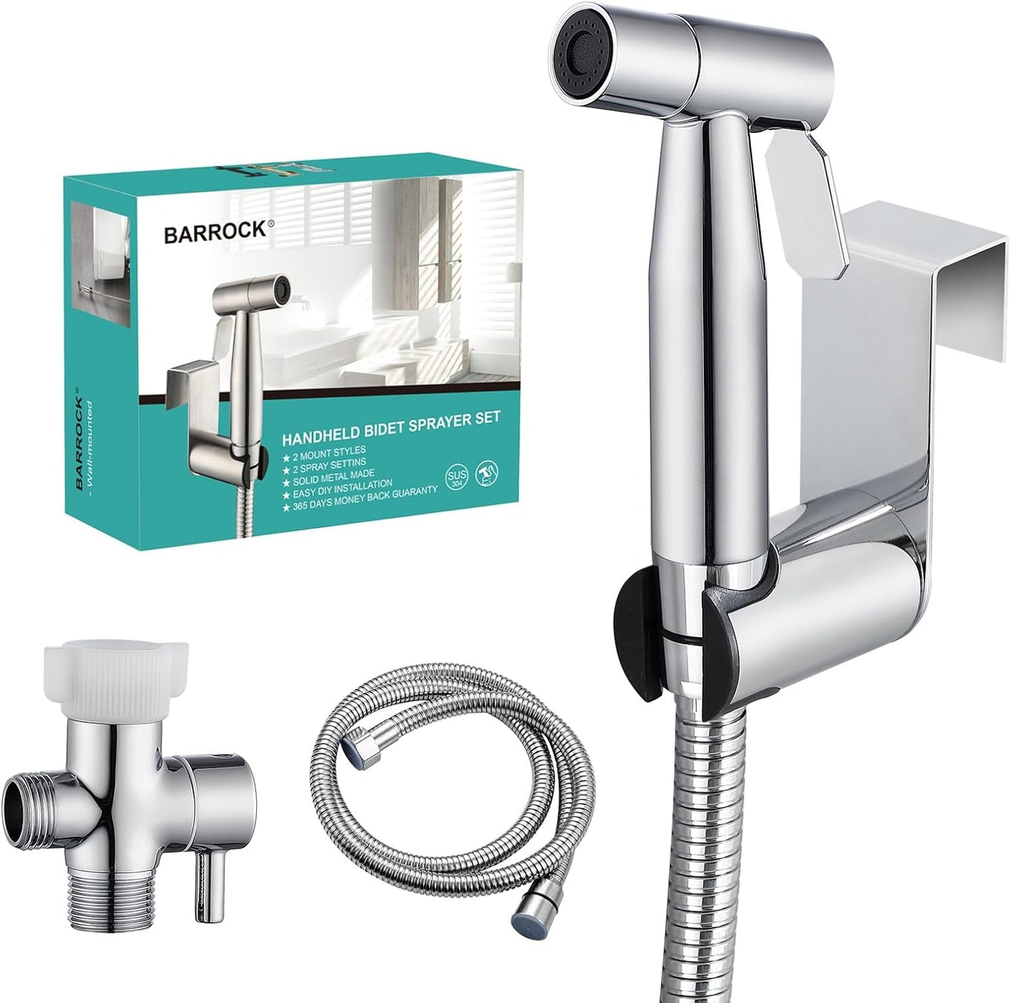 BARROCK Handheld Bidet Sprayer for Toilet, Stainless Steel Metal Made Baby Cloth Diaper Spraying Kit, Bathroom Toilet Bidet Attachment Set for Bathing Pets and Feminine Hygiene, Matte Black