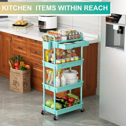 Goovilla 3 Tier Rolling Utility Cart Organizer with Removable Drawer, Stable and Sturdy White Rolling Storage Carts with 2 Lockable Wheels for Bathroom, Kitchen, Snack, Craft, Makeup, Baby Essentials