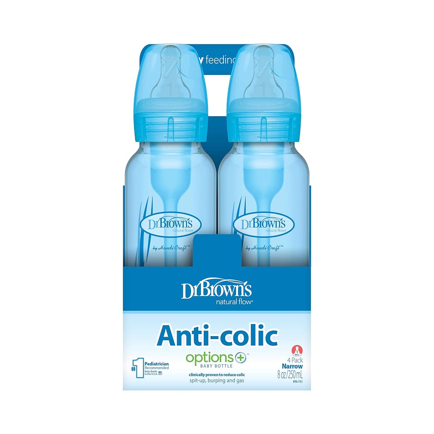 Dr. Brown’s Anti-Colic Options+ Narrow Baby Bottles, 0m+ Level 1 Nipple - Baby Bottle to Reduce Colic (3 Pack), Purple 8 oz