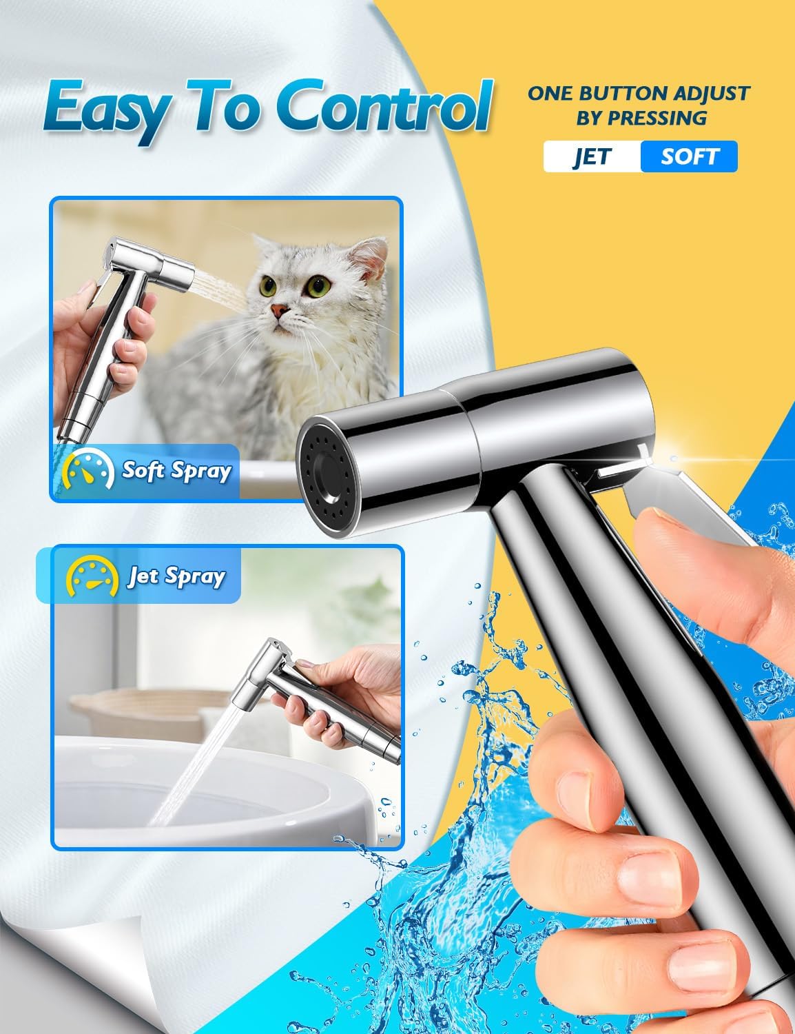 BRITULIF Handheld Bidet Sprayer for Toilet, Jet Sprayer for Toilet Muslim Shower, Adjustable Cloth Diaper Sprayer Bidets Attachment for Toilet, Toilet Bidet Sprayer with Bidet Hose for Feminine Wash