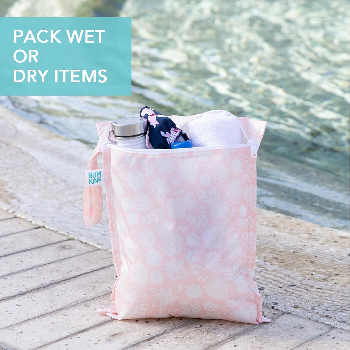 Bumkins Disney Waterproof Wet Bag for Baby, Travel, Swim Suit, Cloth Diapers, Pump Parts, Pool, Gym Clothes, Toiletry, Strap to Stroller, Daycare, Zip Reusable Bag, Packing Pouch, Winnie the Pooh
