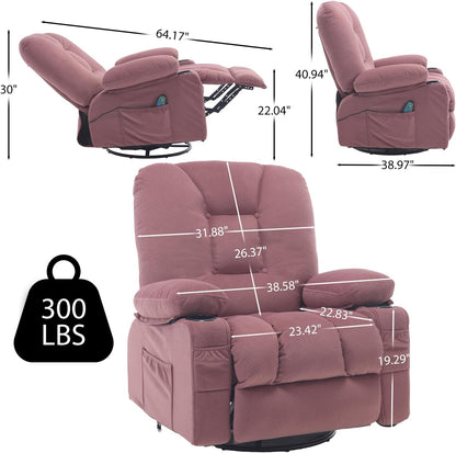 Rocker Recliner Chair with Massage and Heat, Oversized Rocking Nursery Recliners Overstuffed Swivel Glider with Cup Holder, Fabric Manual Single Sofa for Living Room, Beige