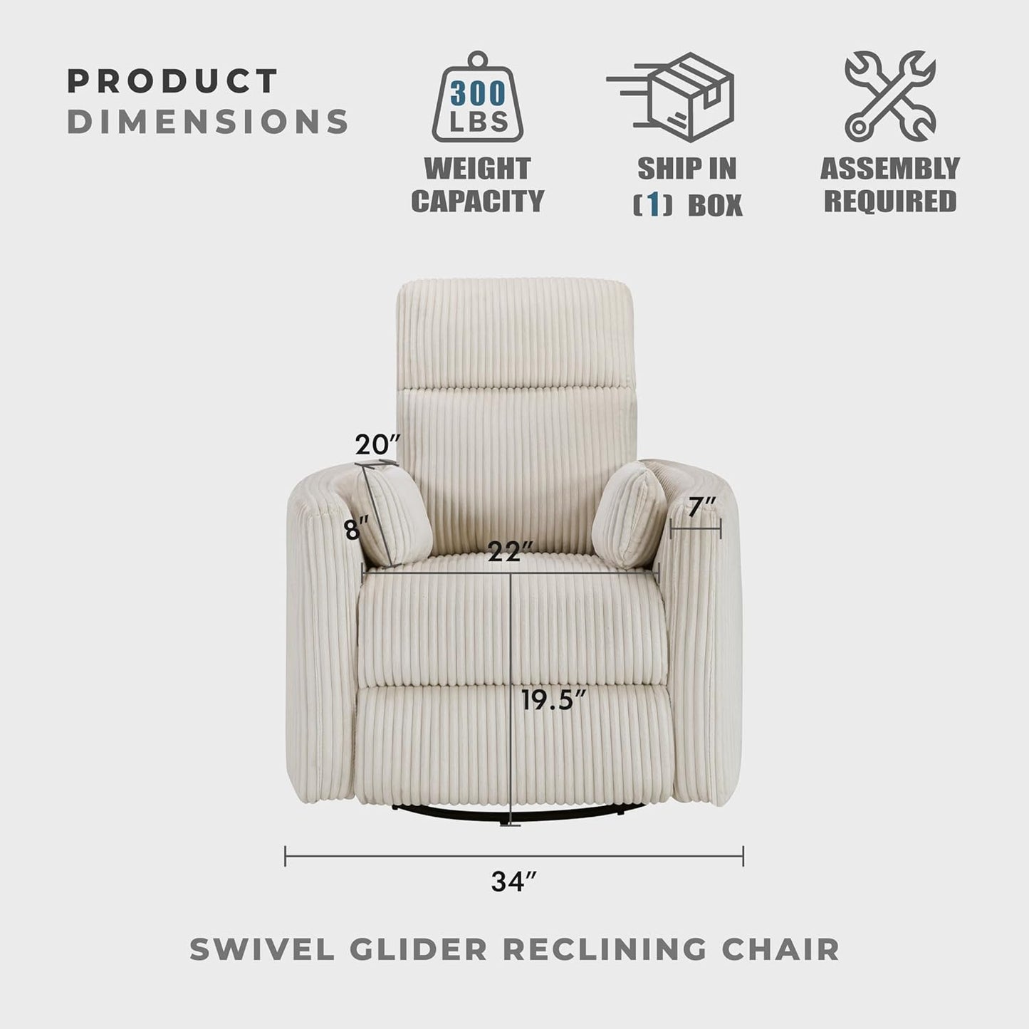 Lexicon Modern Swivel Glider Recliner Chair, Nursery Glider, Corduroy Fabric Upholstery Recliner with 2 Lumbar Pillows, Manual Reclining Sofa Chair for Living Room/Office/Apartment, Beige