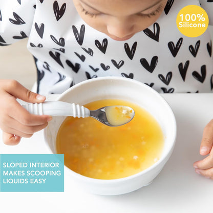 Bumkins Baby Bowl, Silicone Suction, for Babies, Toddlers and Kids, Baby Led Weaning, Feeding Essentials, Platinum Silicone, Non Skid Sticky Bottom, Supplies for Children Ages 6 Months Up, Gray