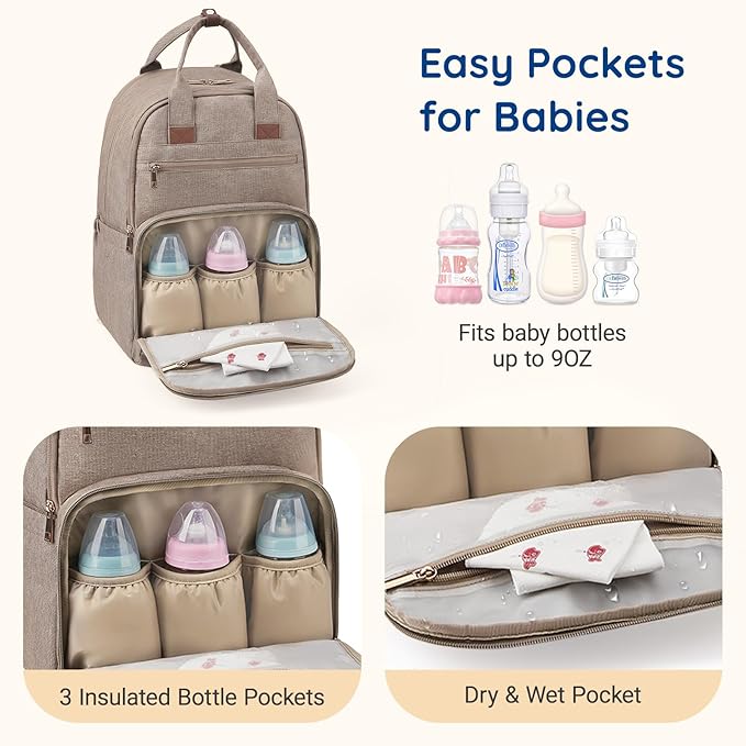 mommore Diaper Bag Backpack, Large Baby Bag for Boy Girl Toddler with Changing Pad, Travel Essentials Diaper Backpack Baby Shower Gifts