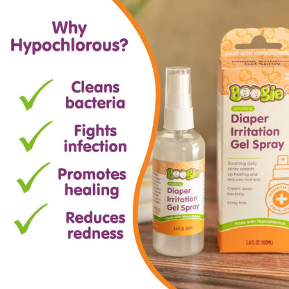 Boogie Hypochlorous Acid Diaper Irritation Gel Spray - 3.4 oz - Baby Essentials for Diaper Rash, Soothing Cleansing Spray