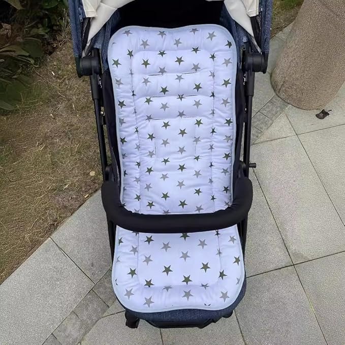 Baby Stroller Seat Liner Kids Pushchair Seat Cushion Mat Universal Breathable Stroller Liner Insert Stroller Cushion Pad Thick Cotton Stroller Liner Seat Pad Cover for Car (White & Gray Star)