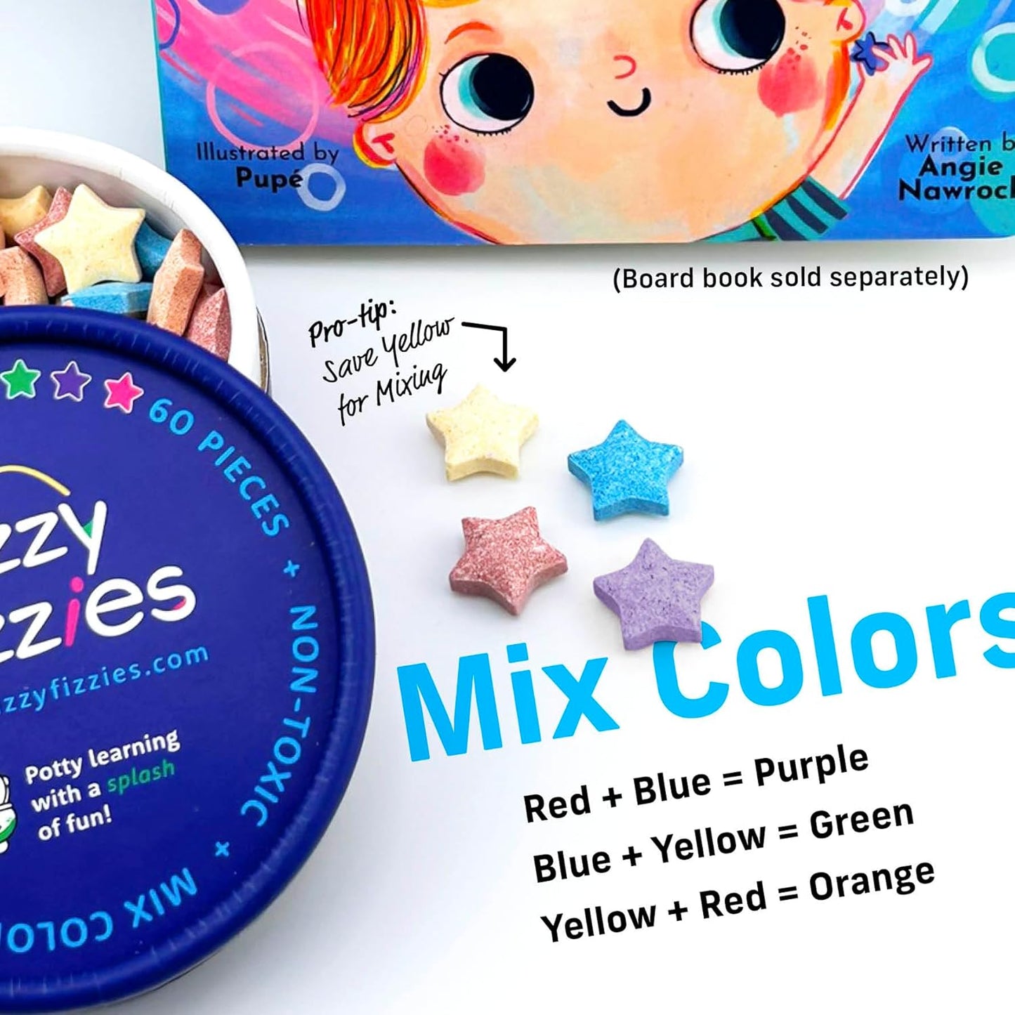 Wizzy Fizzies™ Potty Training Rewards Toilet Fizzies, Non-Food, STEM-Based Method that uses Imagination Play, 60 Colorful Stars, Non-Toxic, Girls & Boys, Fun Things for Kids & Parents