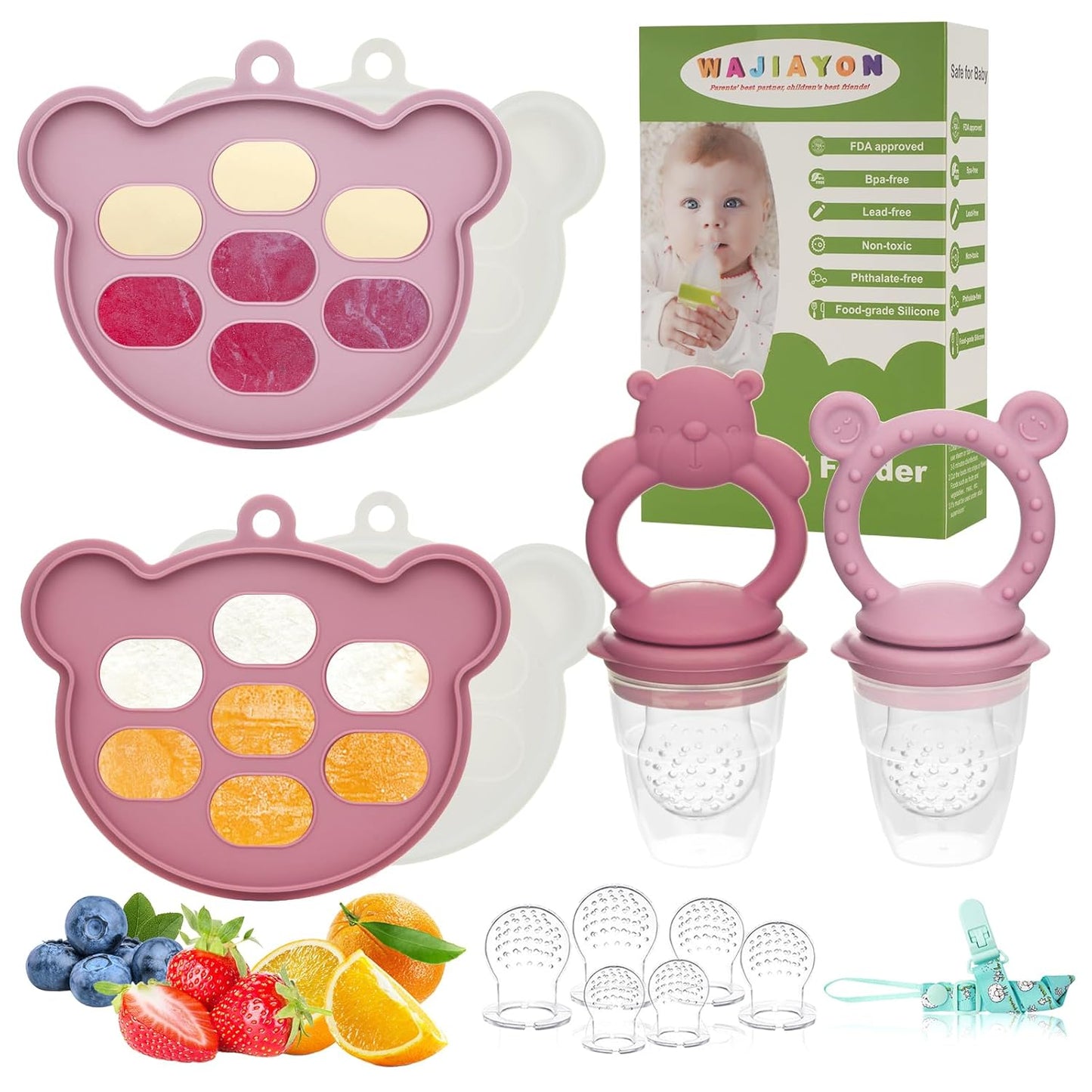 Baby Breastmilk Popsicle Molds & Baby Fruit Feeder (6 Pack), WAJIAYON Infant Food Freezer Tray Storage Containers, Silicone Teething Pacifier Feeder and Teether for Babies,Babies Feeder