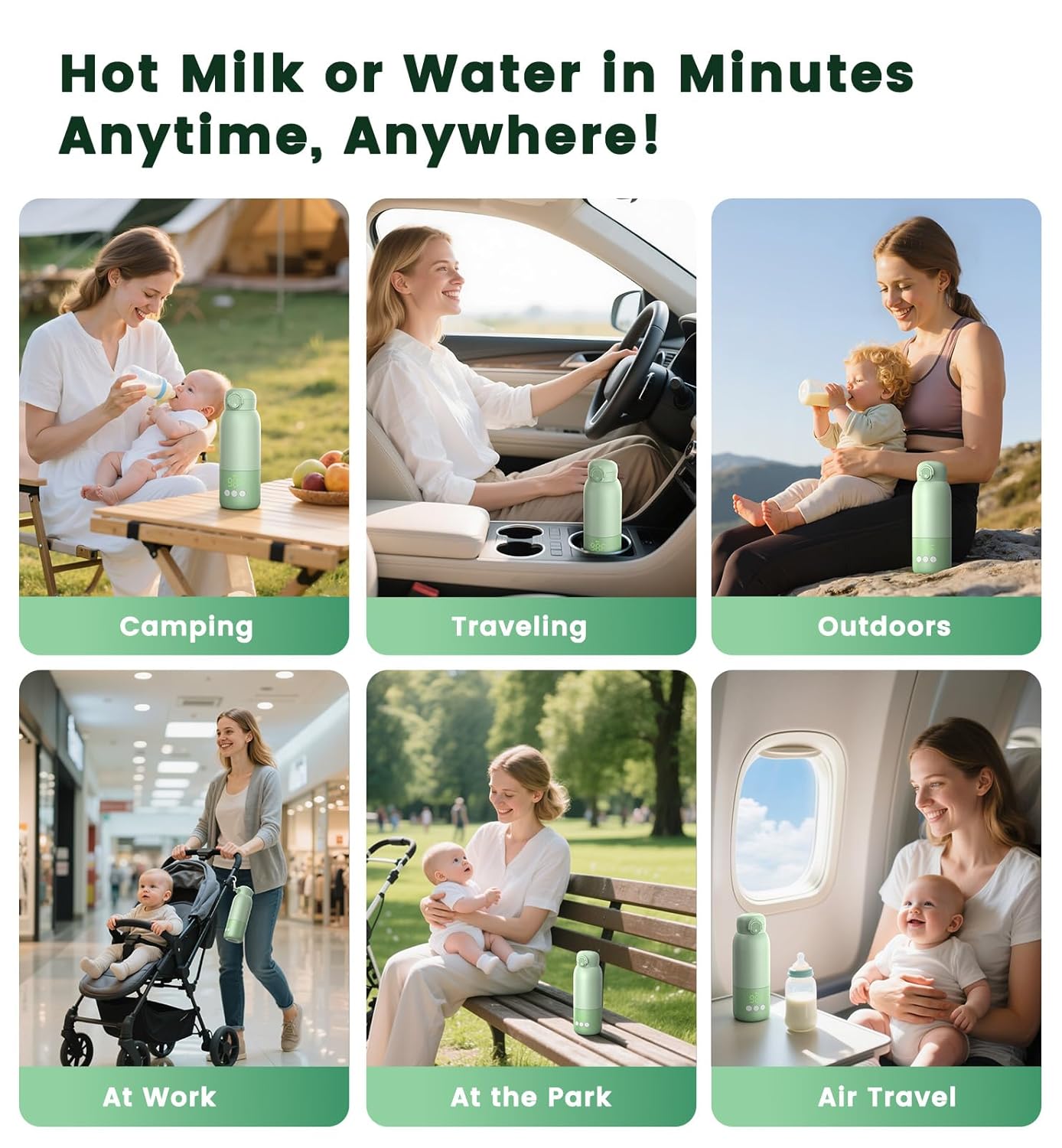Portable Bottle Warmer for Travel 12oz– 80W Fast Heating, 316 Stainless Steel, 11400mAh Rechargeable Precise Temp Control & LED Display Safety Lock Cordless Travel Warmer for Baby Breastmilk & Formula
