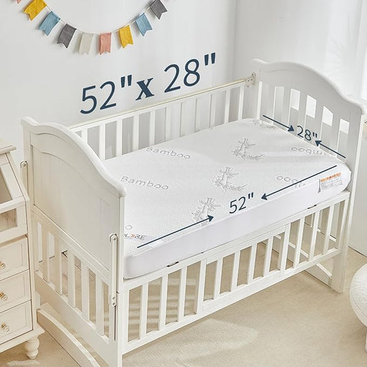 BEDLORE Waterproof Crib Mattress Protector 2 Pack, Ultra Soft Bamboo Viscose Crib Mattress Pad Cover, Noiseless Toddler Mattress Protector for Standard Baby Bed Size 52''x28'', White