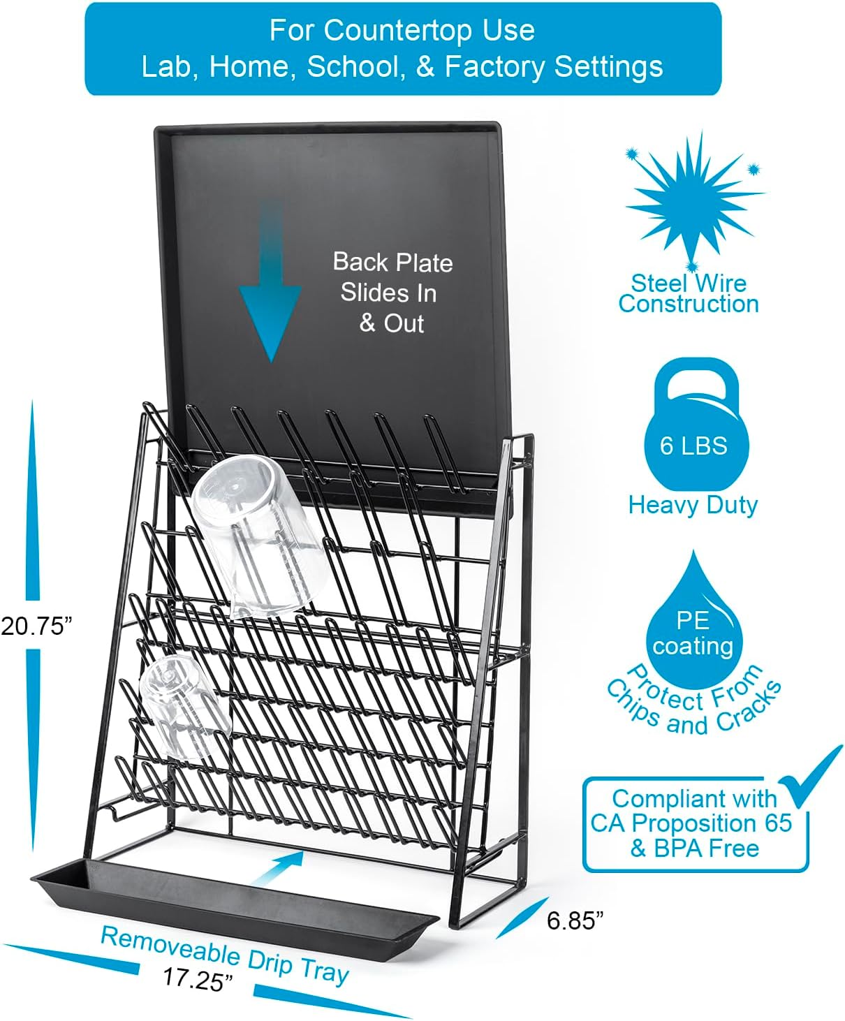 Inevibe Drying Rack for Lab Glassware and Bottles - Laboratory Draining Dryer Stand for Countertop, Space Saving Steel Wire Frame - Station for Baby Feeding Bottle