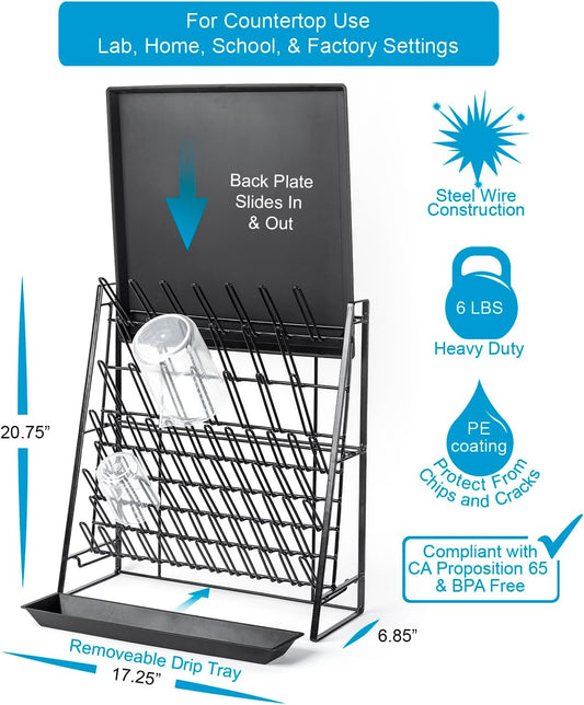 Inevibe Drying Rack for Lab Glassware and Bottles - Laboratory Draining Dryer Stand for Countertop, Space Saving Steel Wire Frame - Station for Baby Feeding Bottle