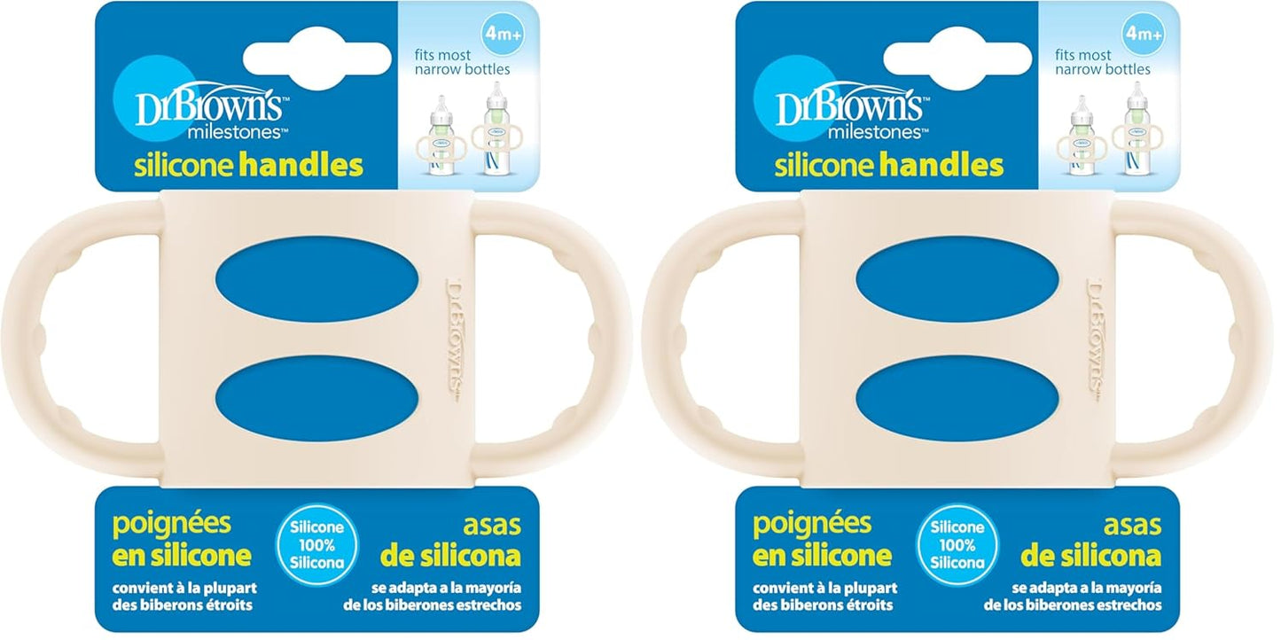 Dr. Brown's Narrow Baby Bottle Handles, 100% Silicone, Easy Grip Removable Handles for Bottle to Sippy Cup Transition, Blue, 4m+