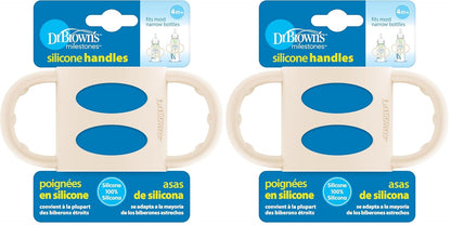 Dr. Brown's Narrow Baby Bottle Handles, 100% Silicone, Easy Grip Removable Handles for Bottle to Sippy Cup Transition, Blue, 4m+