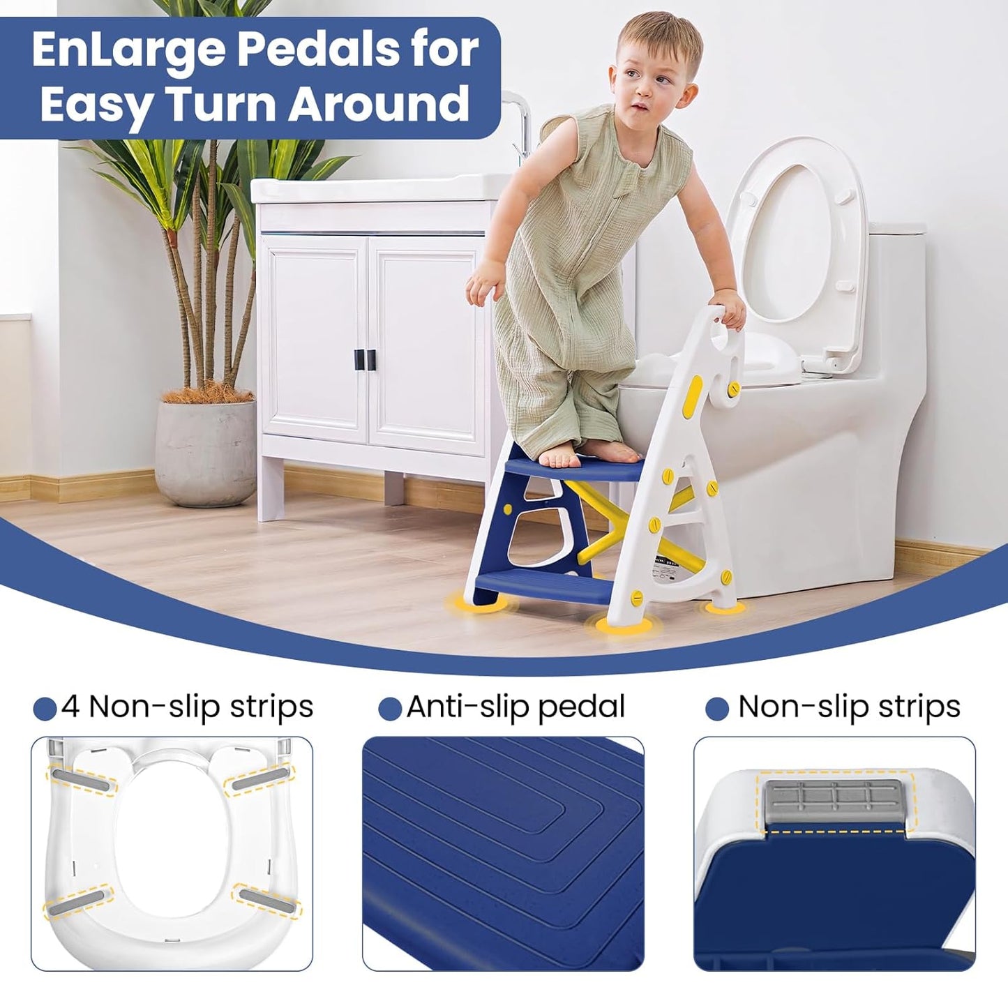 Potty Training Seat, Primlect Upgrade Ultra-Stable Toddler Toilet Seat for Kids Boys Girls, 2 in 1 Potty Training Toilet with Step Stool, Adjustable Seat and Ladder, Non-Slip Pad, Splash Guard (Grey)