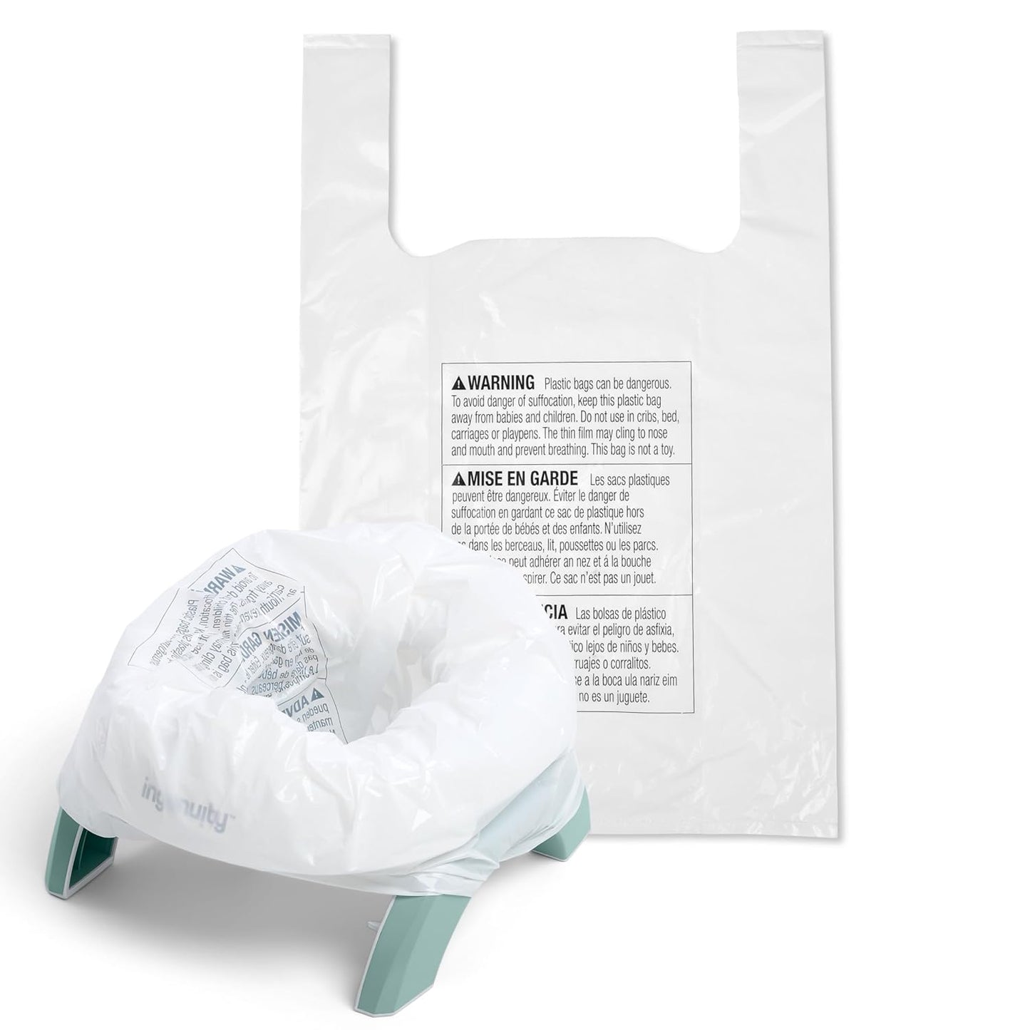 Ingenuity My Travel Potty, 2-in-1 Baby and Toddler Portable Potty Seat & Potty Ring, Lightweight Foldable, Includes Travel Bag & 3 Disposable Liners, Neutral