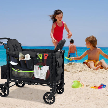 Stroller Wagon Cargo Net,Double-Layer Side Pockets Attachment for WONDERFOLD,Foldable Mesh Sorting Organizer Bag with Extra Storage Space