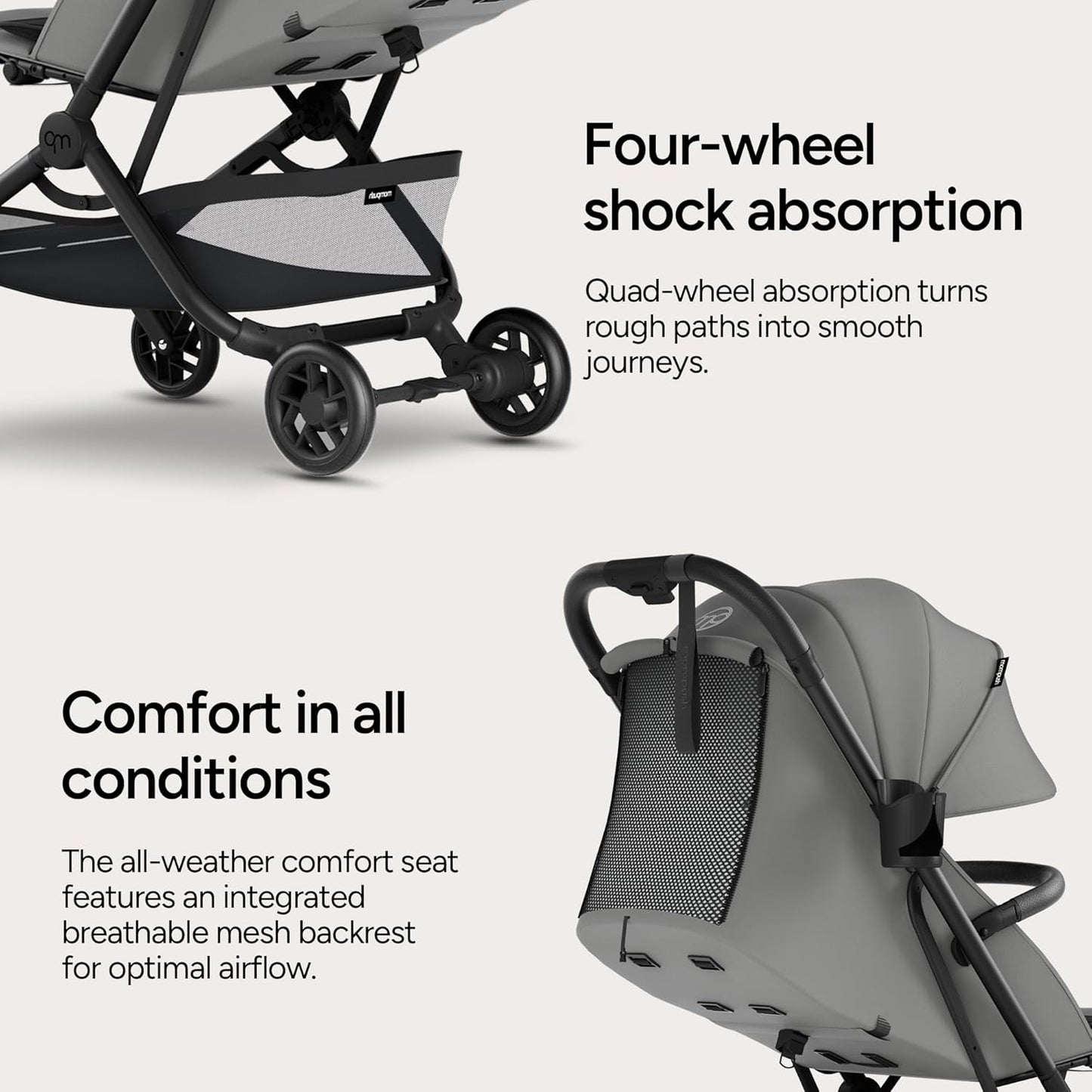 Mompush Velo Lightweight Travel Stroller, Compact & Airplane-Friendly for Baby and Toddler, Lie-Flat Seat, One-Hand Fold, with Leather Bumper Bar, Shoulder Strap, Raincover, Storage Bag & Cup Holder