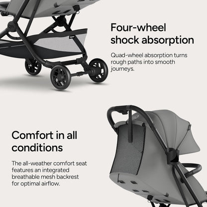 Mompush Velo Lightweight Travel Stroller, Compact & Airplane-Friendly for Baby and Toddler, Lie-Flat Seat, One-Hand Fold, with Leather Bumper Bar, Shoulder Strap, Raincover, Storage Bag & Cup Holder