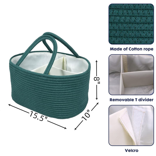 Baby Diaper Caddy Organizer for Girl Boy Rope Nursery Storage Bin Basket Portable Holder Tote Bag for Changing Table Car Travel Baby Shower Gifts Newborn Essentials Registry Must Have Items Pink